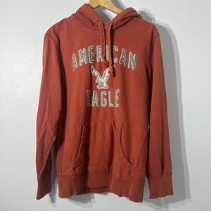 American Eagle Sweatshirt Mens M Orange Distressed Grunge Hoodie Y2K Streetwear
